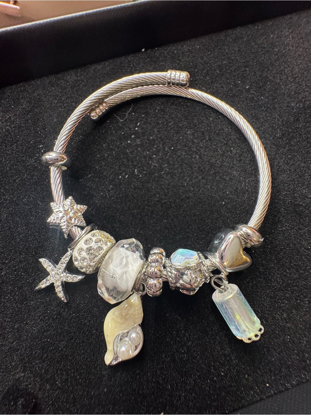 Silver-Tone Ocean Charm Bracelet with Iridescent and Pearl Accents